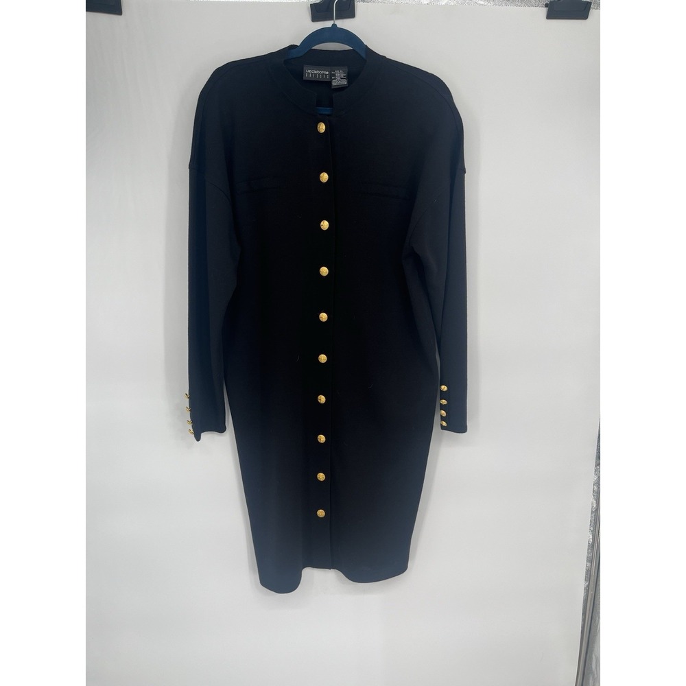 Liz Claiborne Sweater Cardigan Dress Women's Size‎ LL  Black W Gold Buttons